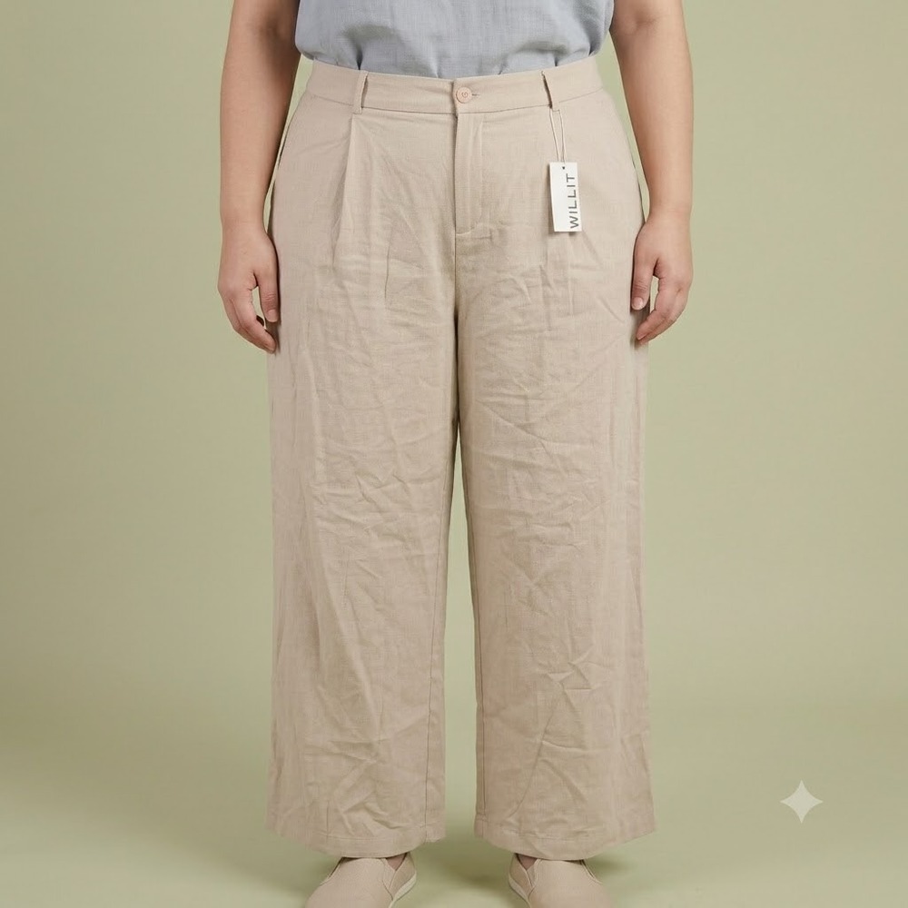 Willit Wide Leg Linen Blend Pants Womens XXL 31 Inseam Tan Beige NWT